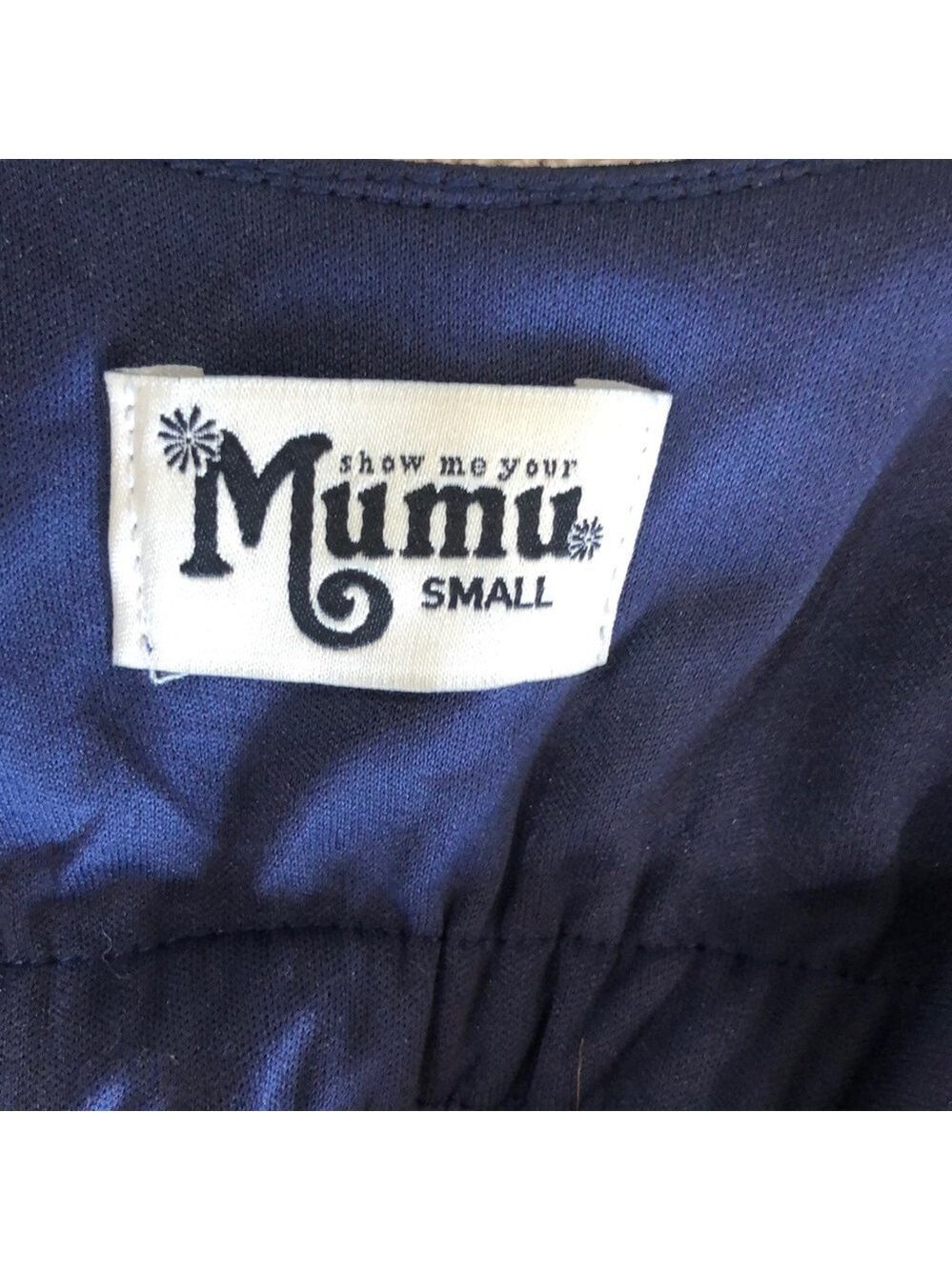 NWOT Show Me Your Mumu Caitlin ruffle Maxi Dress SZ S Navy Crisp - Picture 11 of 11